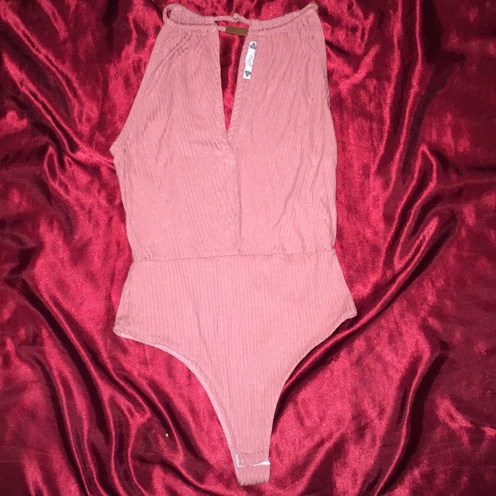 Never worn! Pink bodysuit w/gold accents